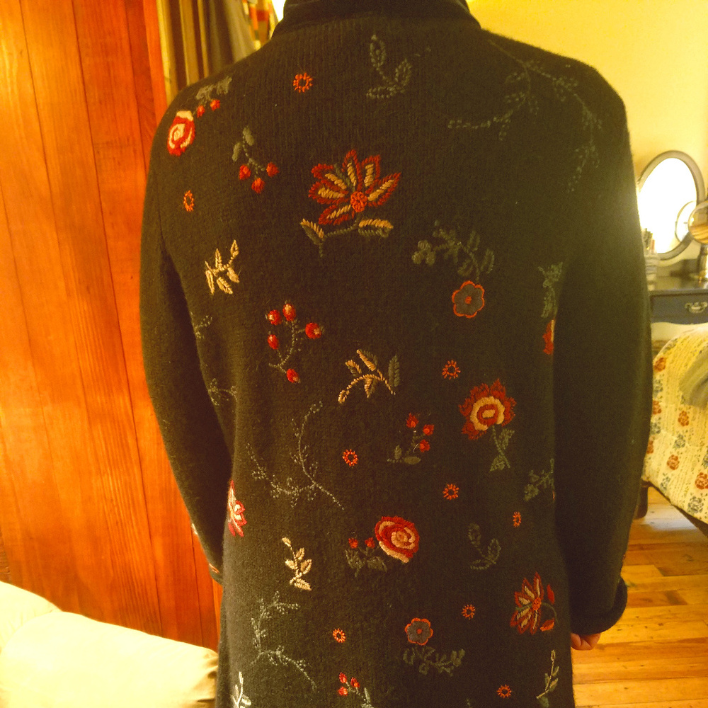 Woman's Full Length Embroidered Sweater Coat